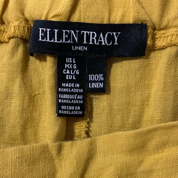 Ellen Tracy Yellow Wide Leg Linen Pants - Picture 6 of 7